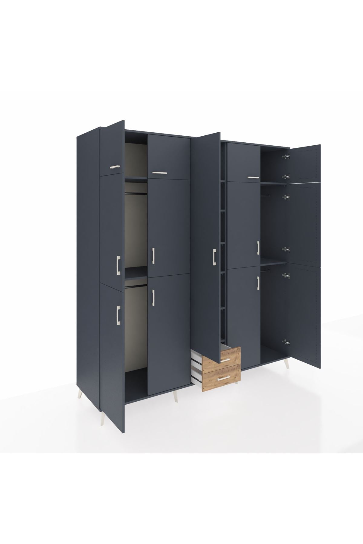 Kronos Dolap 10 Raflı 2 Çekmeceli 4 Askılı 220x59x243 Antrasit-Antrasit/Çam