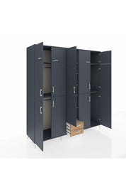 Kronos Dolap 10 Raflı 2 Çekmeceli 4 Askılı 220x59x243 Antrasit-Antrasit/Çam