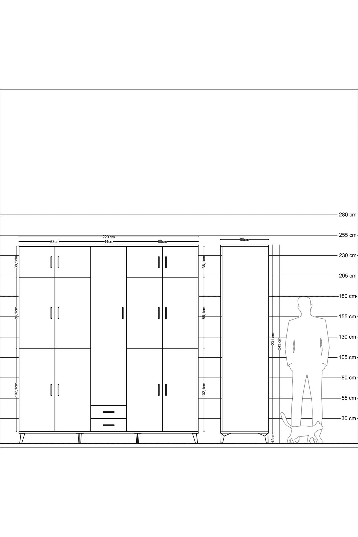 Kronos Dolap 10 Raflı 2 Çekmeceli 4 Askılı 220x59x243 - S784M012V18C