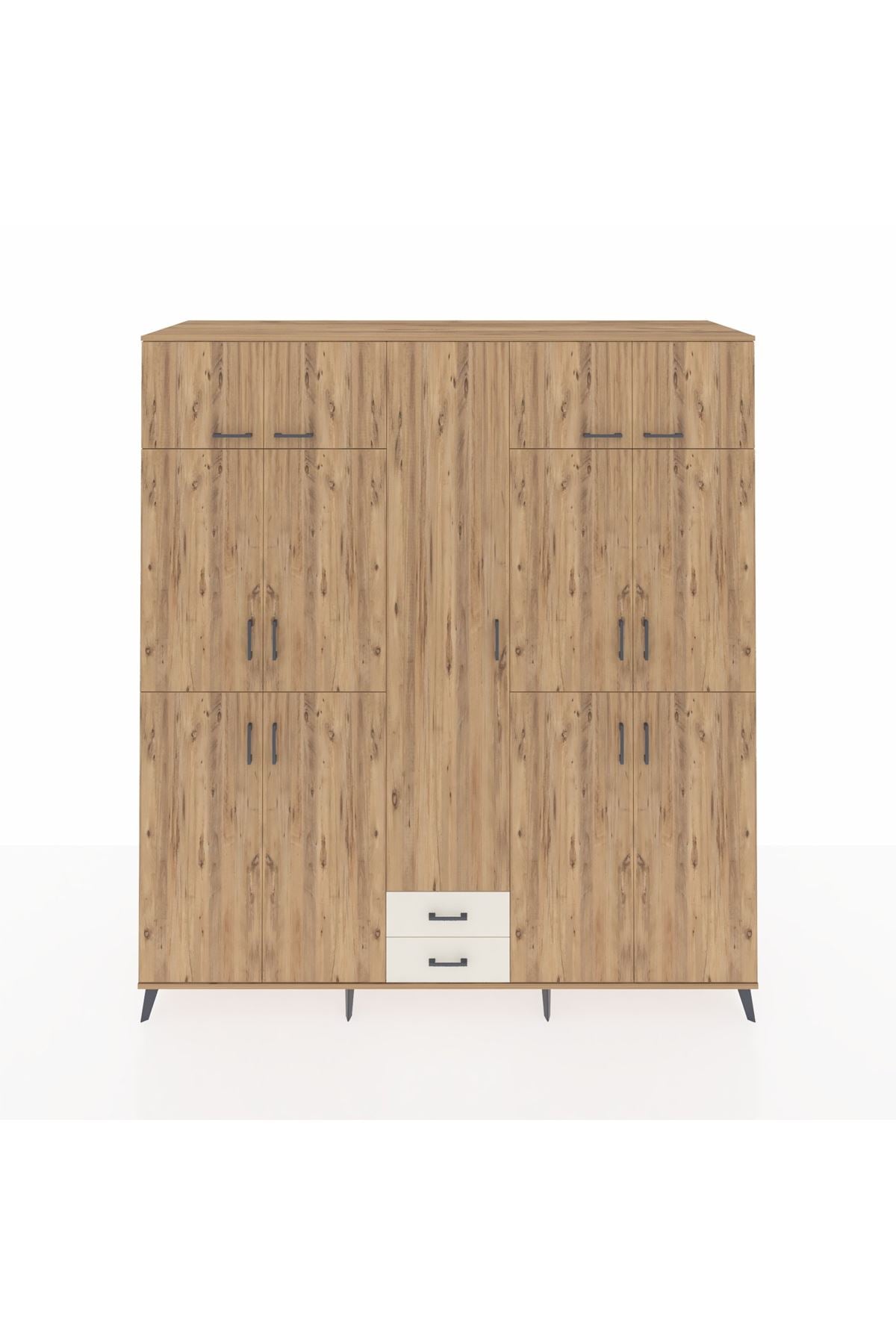 Kronos Dolap 10 Raflı 2 Çekmeceli 4 Askılı 220x59x243 Çam-Çam/Aytaşı