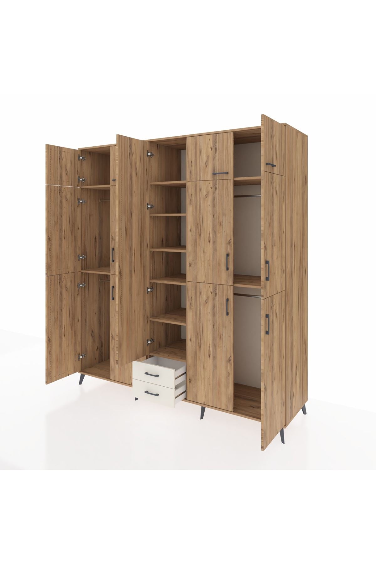 Kronos Dolap 10 Raflı 2 Çekmeceli 4 Askılı 220x59x243 Çam-Çam/Aytaşı