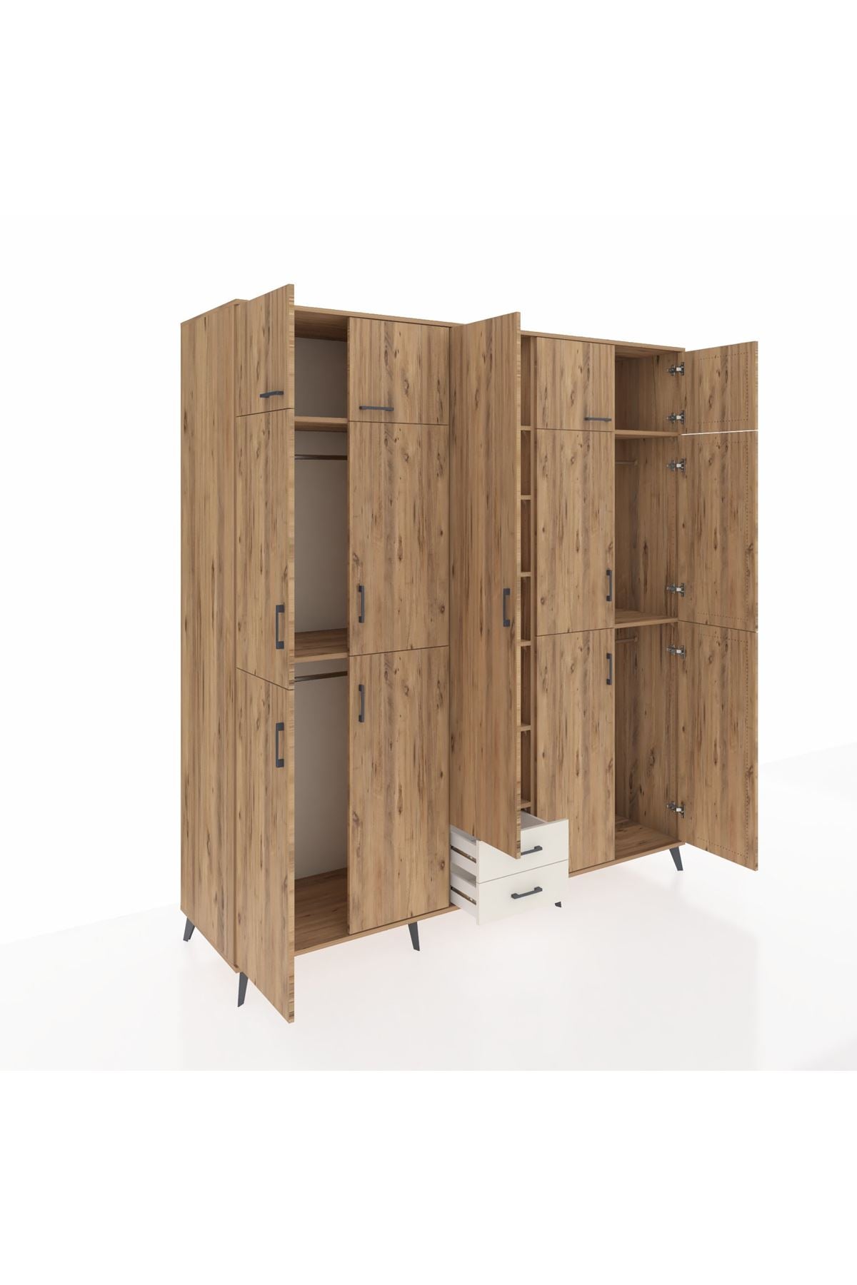 Kronos Dolap 10 Raflı 2 Çekmeceli 4 Askılı 220x59x243 Çam-Çam/Aytaşı