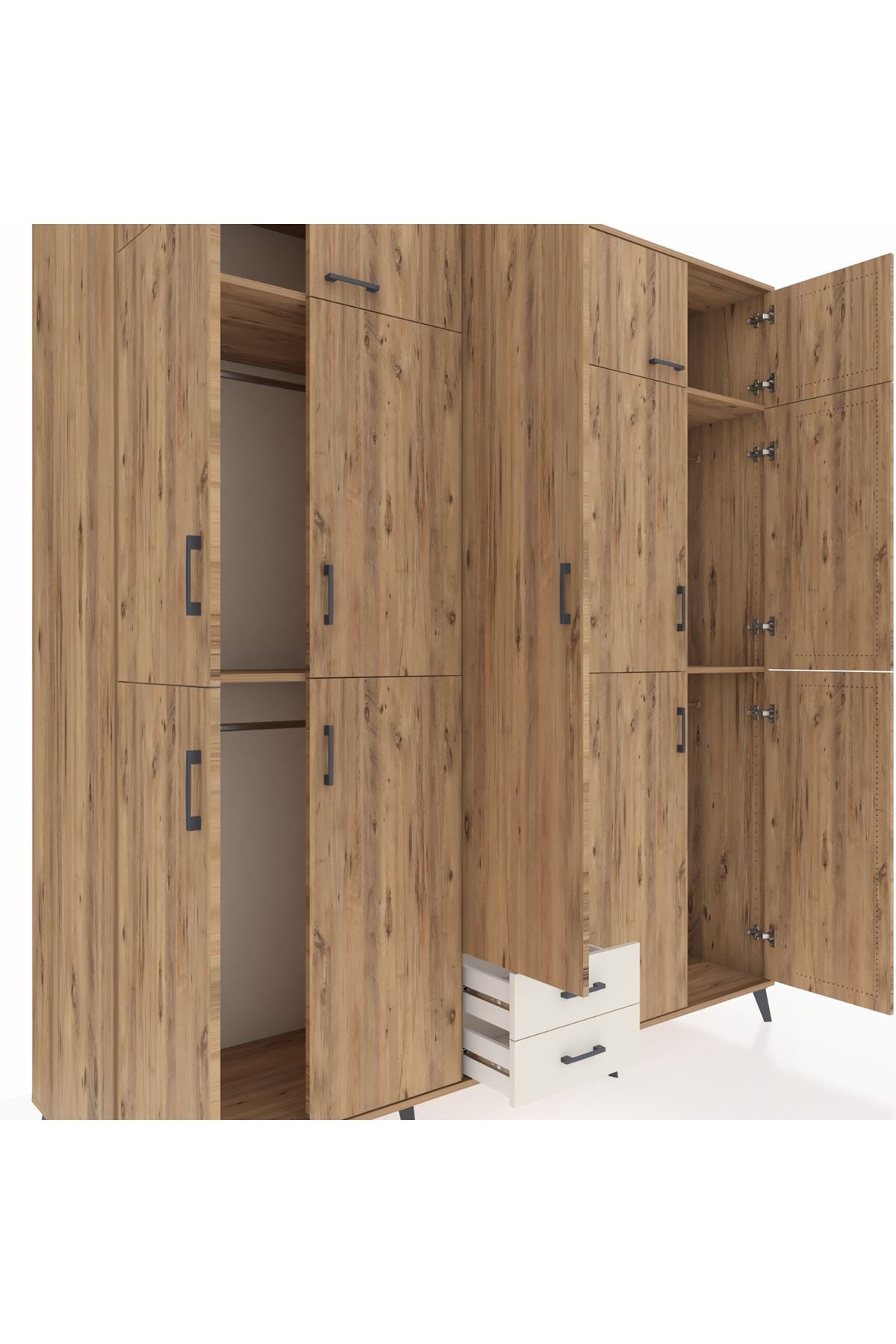 Kronos Dolap 10 Raflı 2 Çekmeceli 4 Askılı 220x59x243 Çam-Çam/Aytaşı