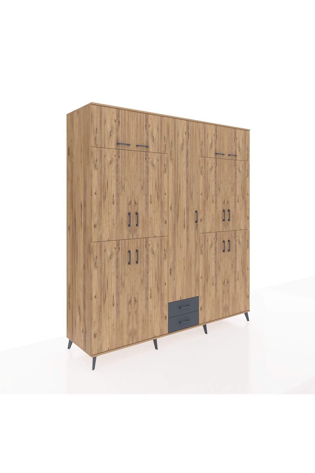 Kronos Dolap 10 Raflı 2 Çekmeceli 4 Askılı 220x59x243 Çam-Çam/Antrasit