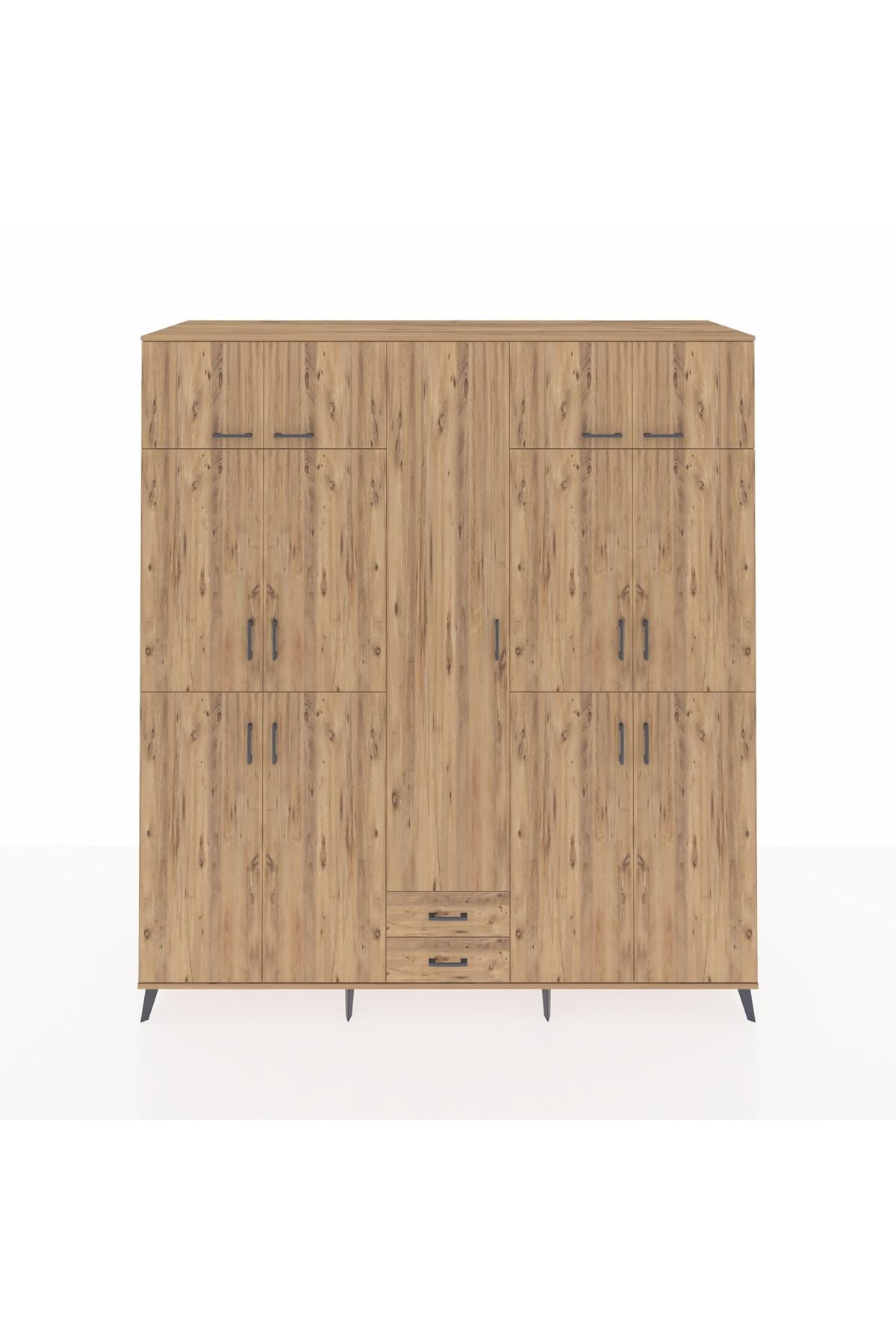 Kronos Dolap 10 Raflı 2 Çekmeceli 4 Askılı 220x59x243 Çam-Çam/Çam