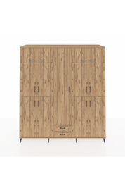 Kronos Dolap 10 Raflı 2 Çekmeceli 4 Askılı 220x59x243 Çam-Çam/Çam