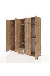 Kronos Dolap 10 Raflı 2 Çekmeceli 4 Askılı 220x59x243 Çam-Çam/Çam