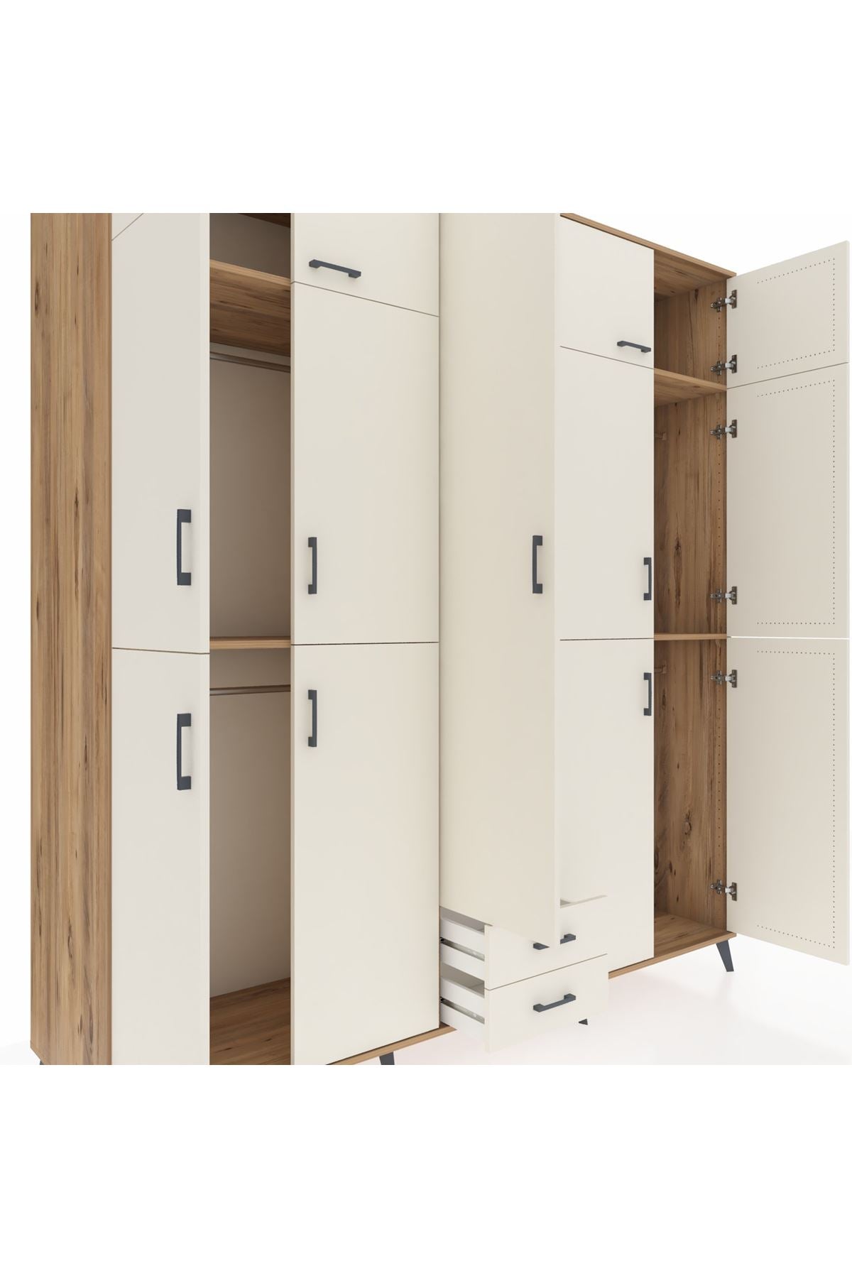 Kronos Dolap 10 Raflı 2 Çekmeceli 4 Askılı 220x59x243 Çam-Aytaşı/Aytaşı