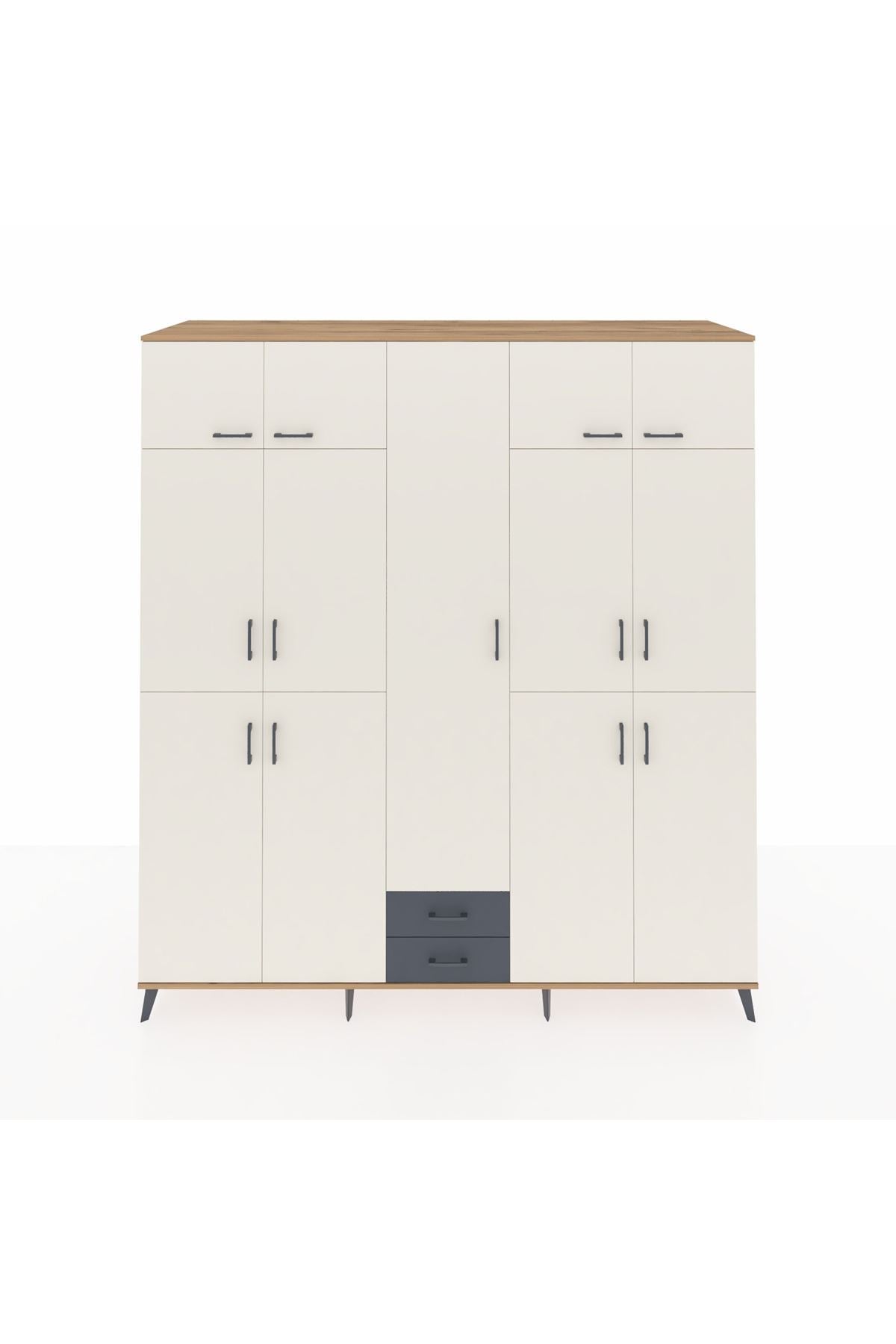 Kronos Dolap 10 Raflı 2 Çekmeceli 4 Askılı 220x59x243 Çam-Aytaşı/Antrasit