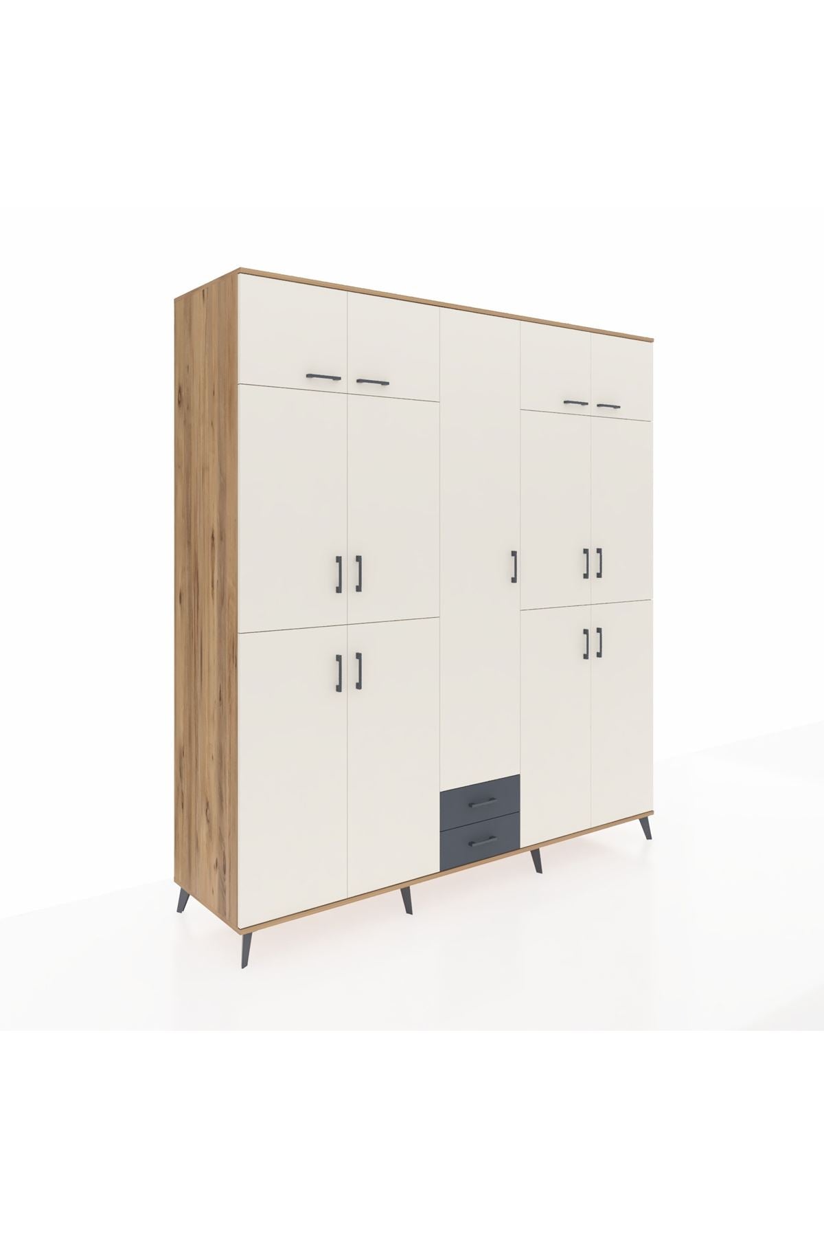 Kronos Dolap 10 Raflı 2 Çekmeceli 4 Askılı 220x59x243 Çam-Aytaşı/Antrasit