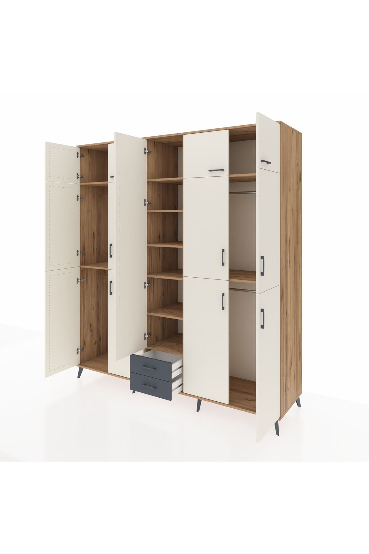 Kronos Dolap 10 Raflı 2 Çekmeceli 4 Askılı 220x59x243 Çam-Aytaşı/Antrasit