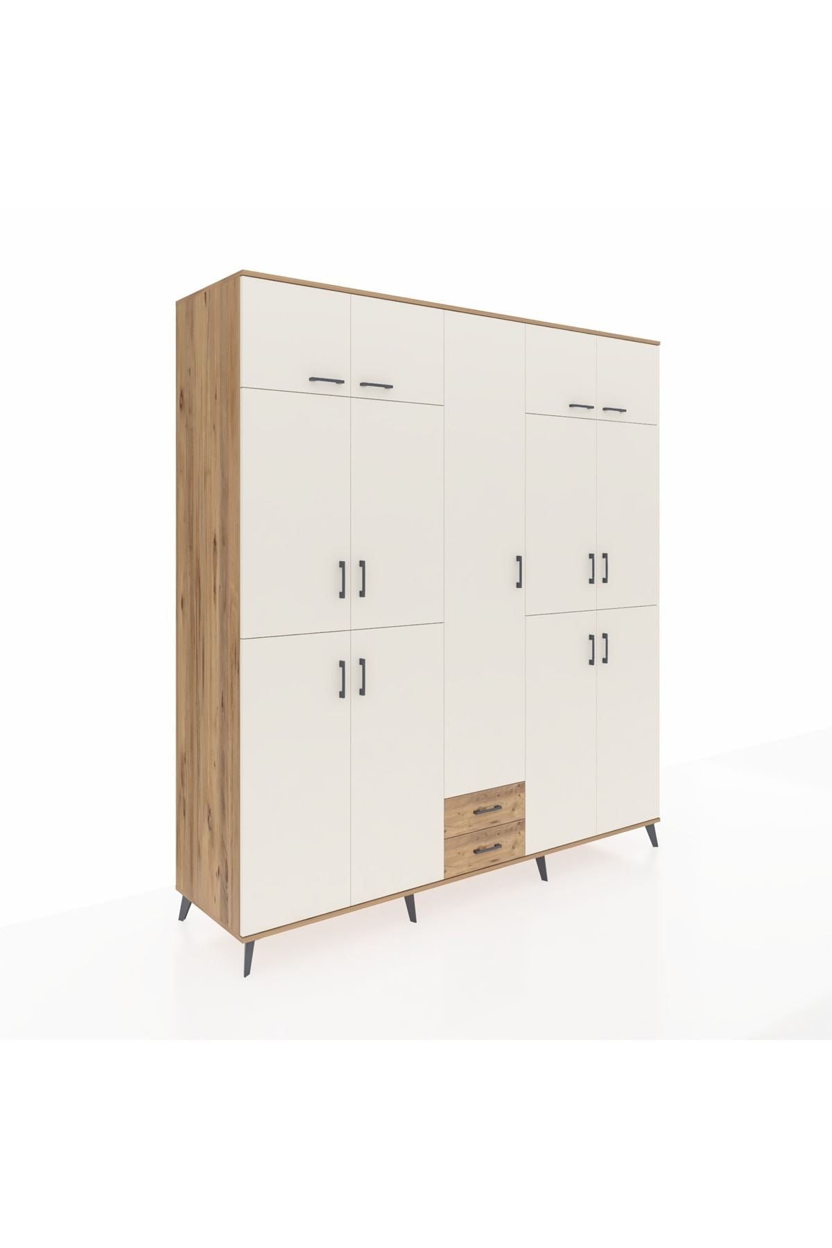 Kronos Dolap 10 Raflı 2 Çekmeceli 4 Askılı 220x59x243 Çam-Aytaşı/Çam