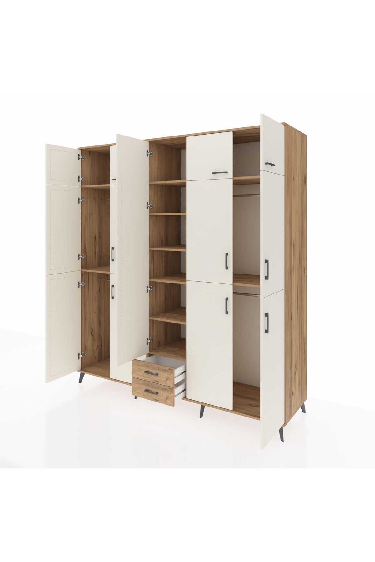 Kronos Dolap 10 Raflı 2 Çekmeceli 4 Askılı 220x59x243 Çam-Aytaşı/Çam