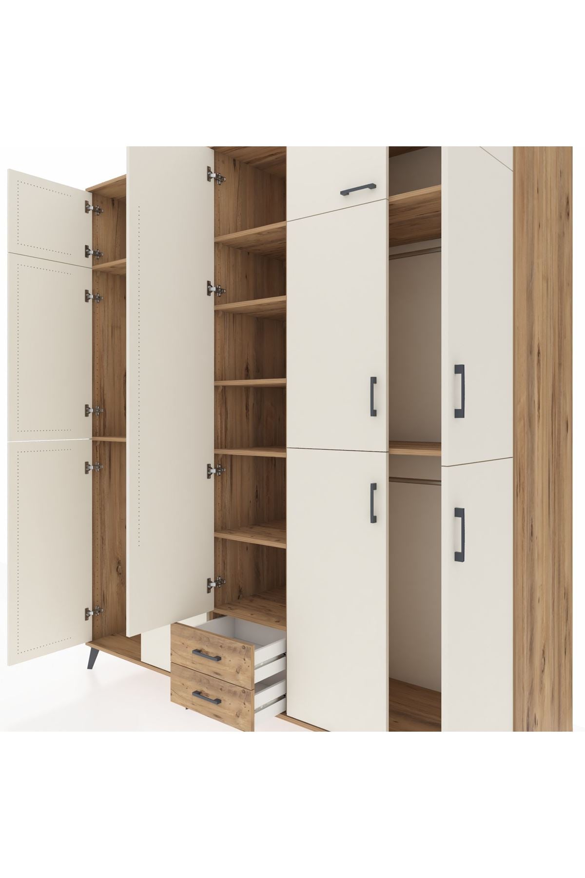 Kronos Dolap 10 Raflı 2 Çekmeceli 4 Askılı 220x59x243 Çam-Aytaşı/Çam