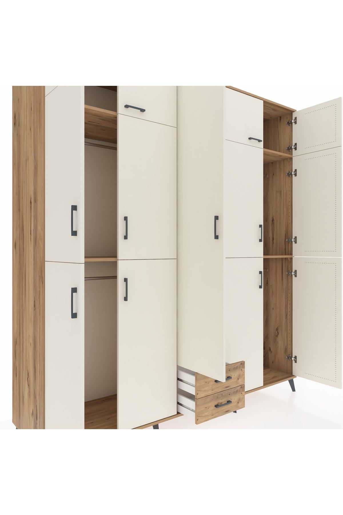 Kronos Dolap 10 Raflı 2 Çekmeceli 4 Askılı 220x59x243 Çam-Aytaşı/Çam