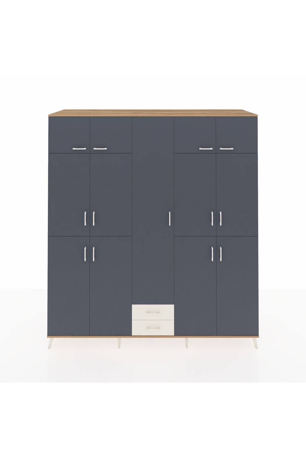 Kronos Dolap 10 Raflı 2 Çekmeceli 4 Askılı 220x59x243 Çam-Antrasit/Aytaşı