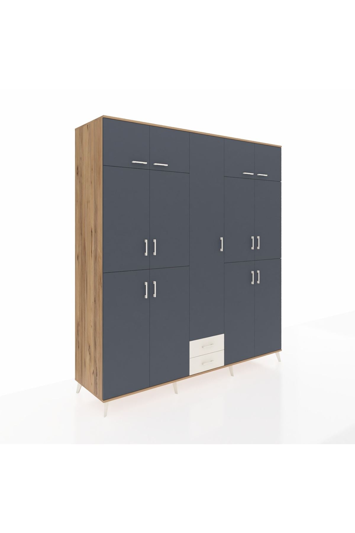 Kronos Dolap 10 Raflı 2 Çekmeceli 4 Askılı 220x59x243 Çam-Antrasit/Aytaşı