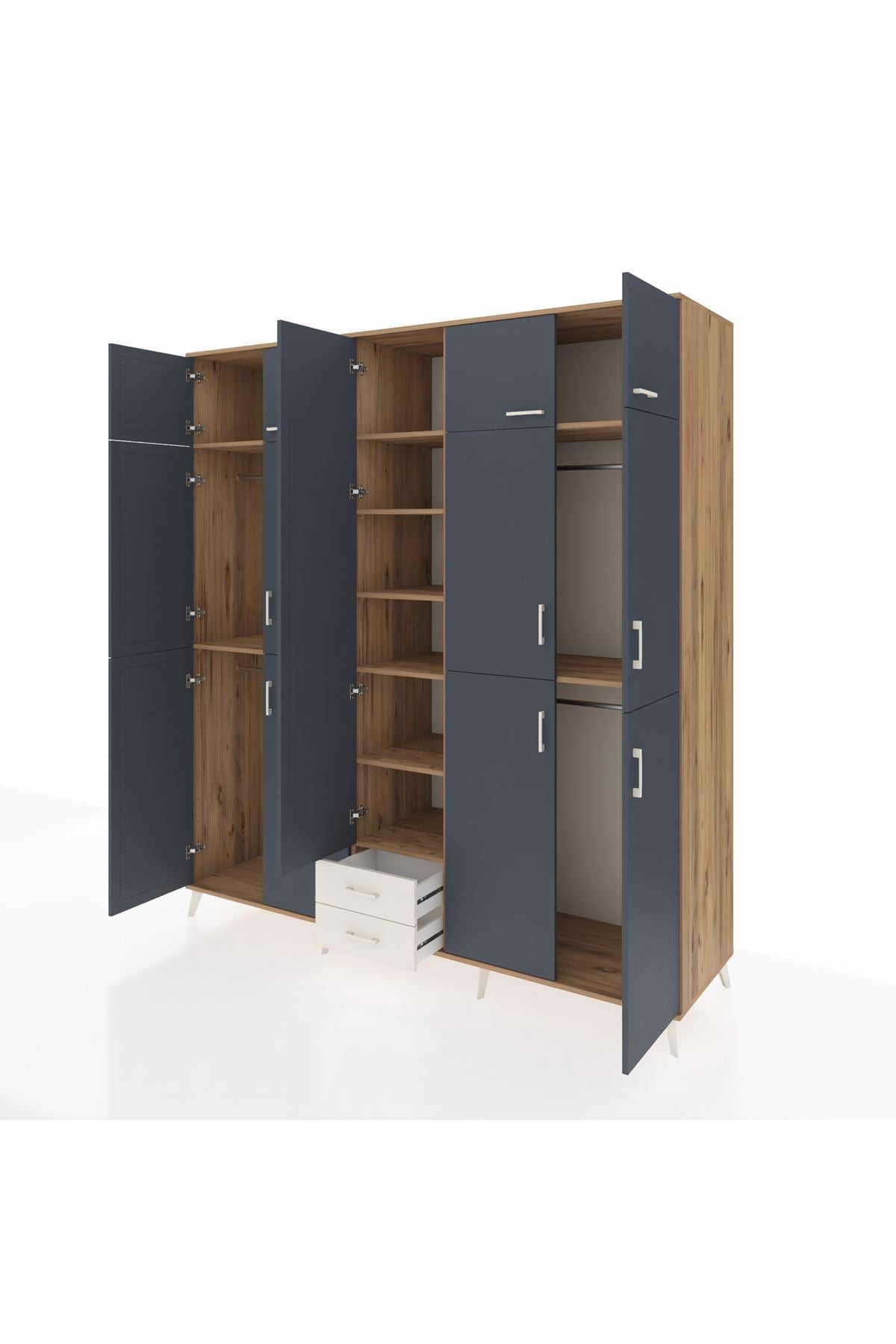 Kronos Dolap 10 Raflı 2 Çekmeceli 4 Askılı 220x59x243 Çam-Antrasit/Aytaşı