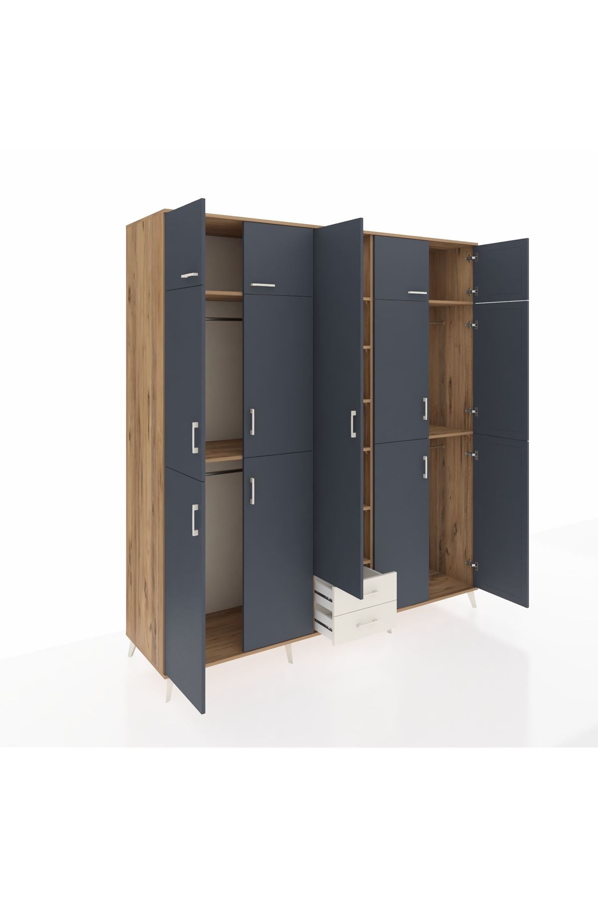 Kronos Dolap 10 Raflı 2 Çekmeceli 4 Askılı 220x59x243 Çam-Antrasit/Aytaşı