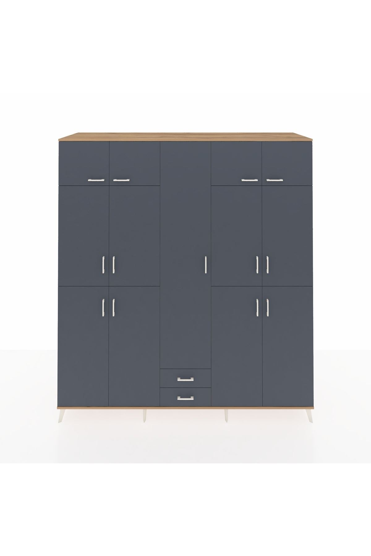 Kronos Dolap 10 Raflı 2 Çekmeceli 4 Askılı 220x59x243 Çam-Antrasit/Antrasit