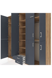 Kronos Dolap 10 Raflı 2 Çekmeceli 4 Askılı 220x59x243 Çam-Antrasit/Antrasit