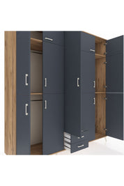 Kronos Dolap 10 Raflı 2 Çekmeceli 4 Askılı 220x59x243 Çam-Antrasit/Antrasit