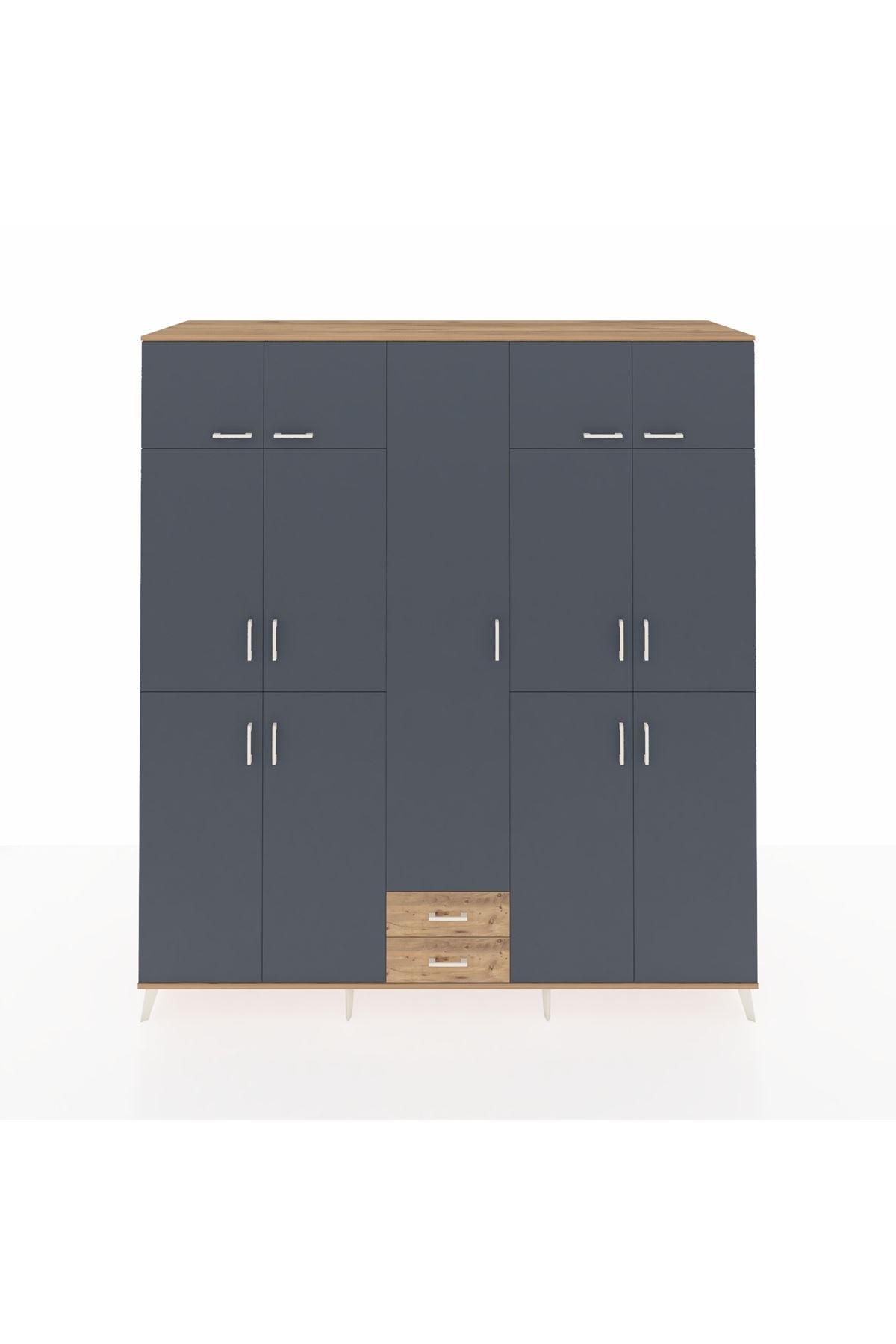 Kronos Dolap 10 Raflı 2 Çekmeceli 4 Askılı 220x59x243 Çam-Antrasit/Çam