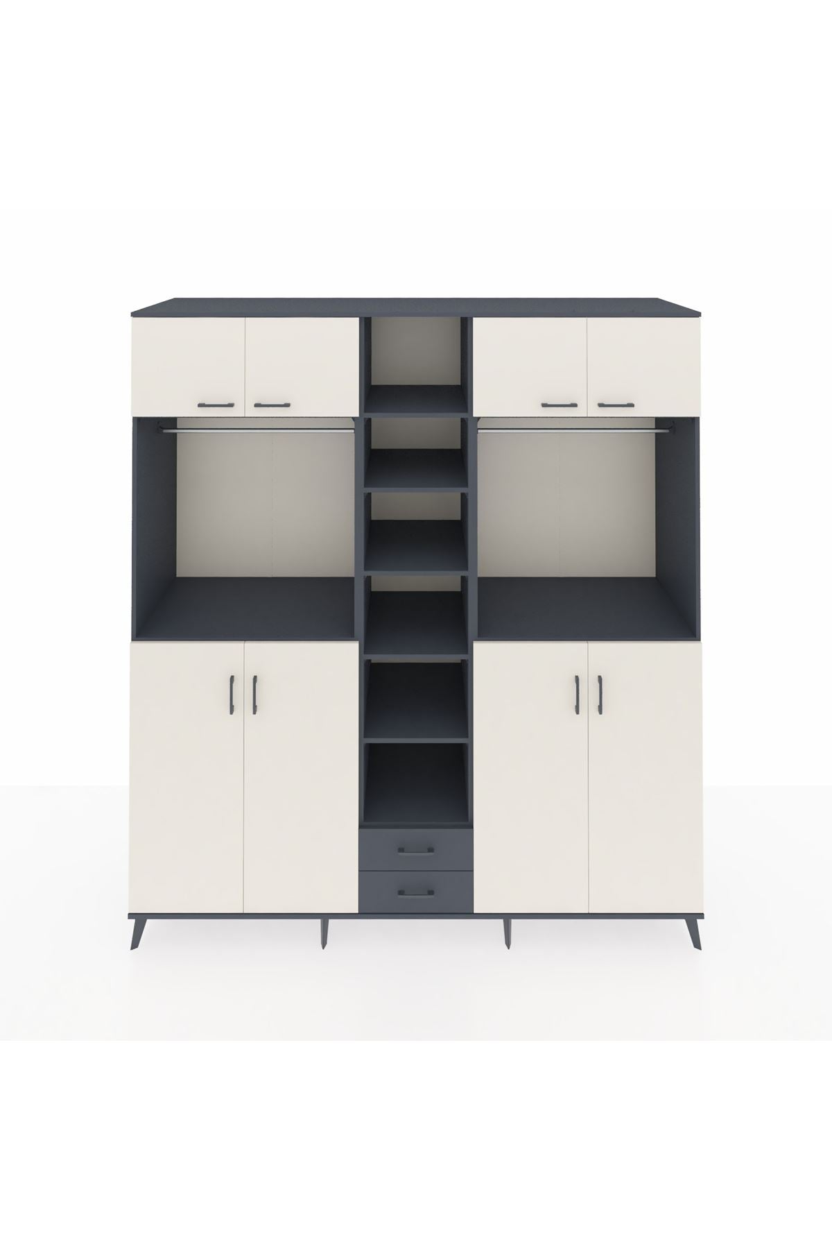 Kronos Dolap 14 Raflı 2 Çekmeceli 2 Askılı 220x59x243 Antrasit-Aytaşı/Antrasit