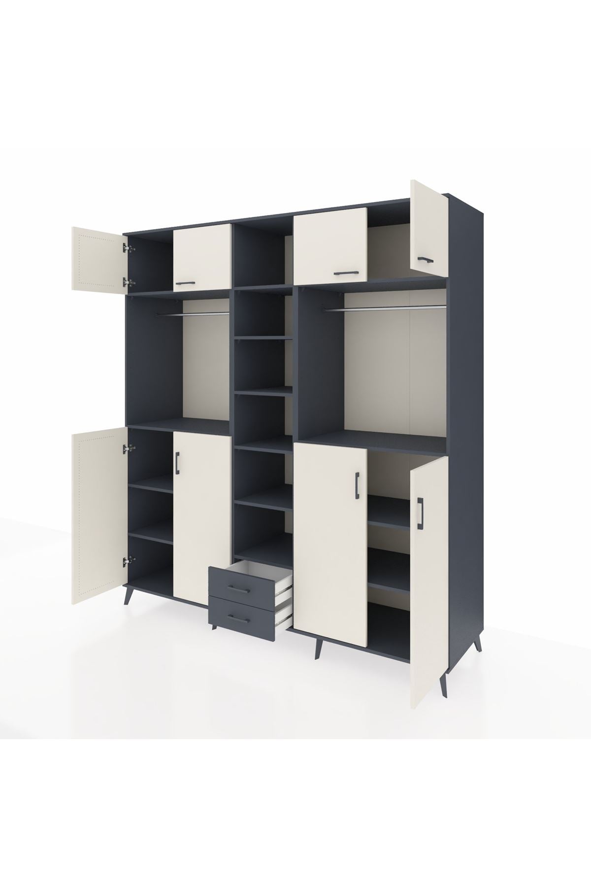 Kronos Dolap 14 Raflı 2 Çekmeceli 2 Askılı 220x59x243 Antrasit-Aytaşı/Antrasit