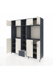 Kronos Dolap 14 Raflı 2 Çekmeceli 2 Askılı 220x59x243 Antrasit-Aytaşı/Antrasit