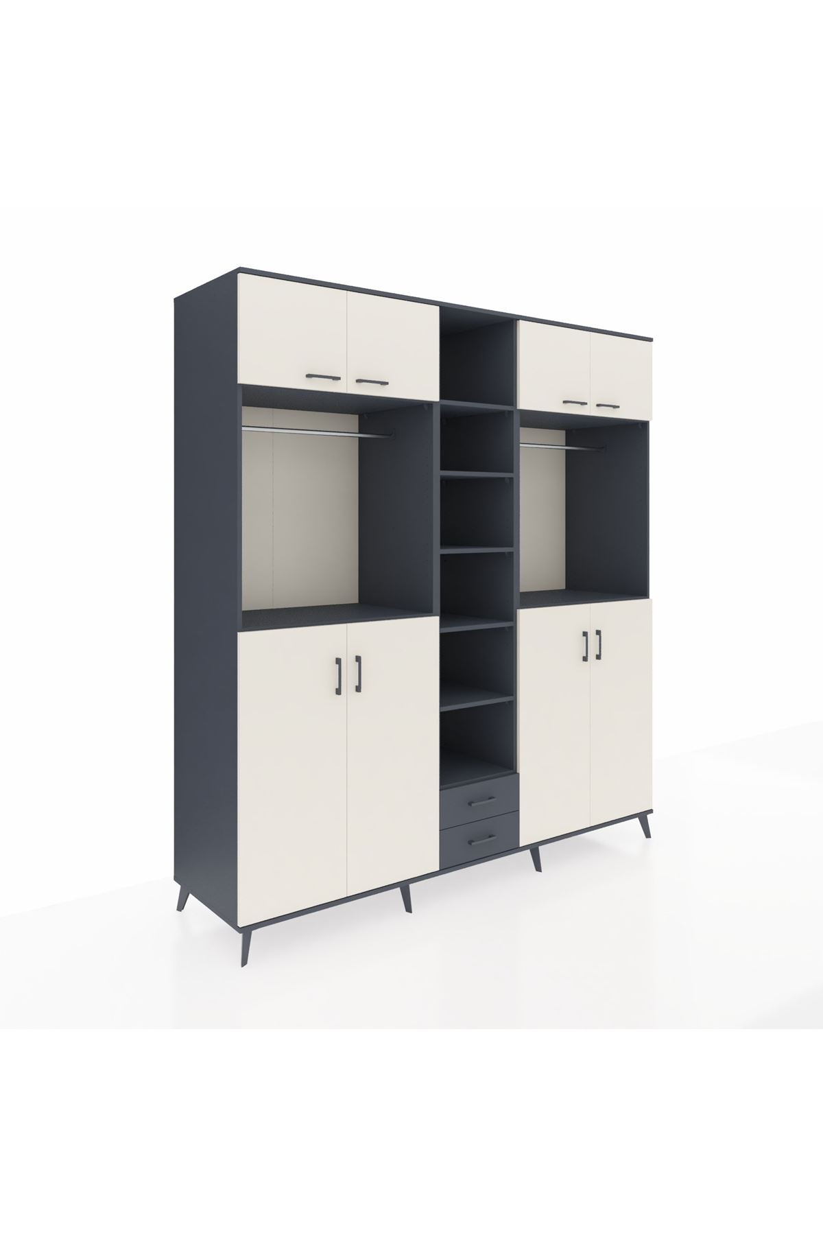 Kronos Dolap 14 Raflı 2 Çekmeceli 2 Askılı 220x59x243 Antrasit-Aytaşı/Antrasit