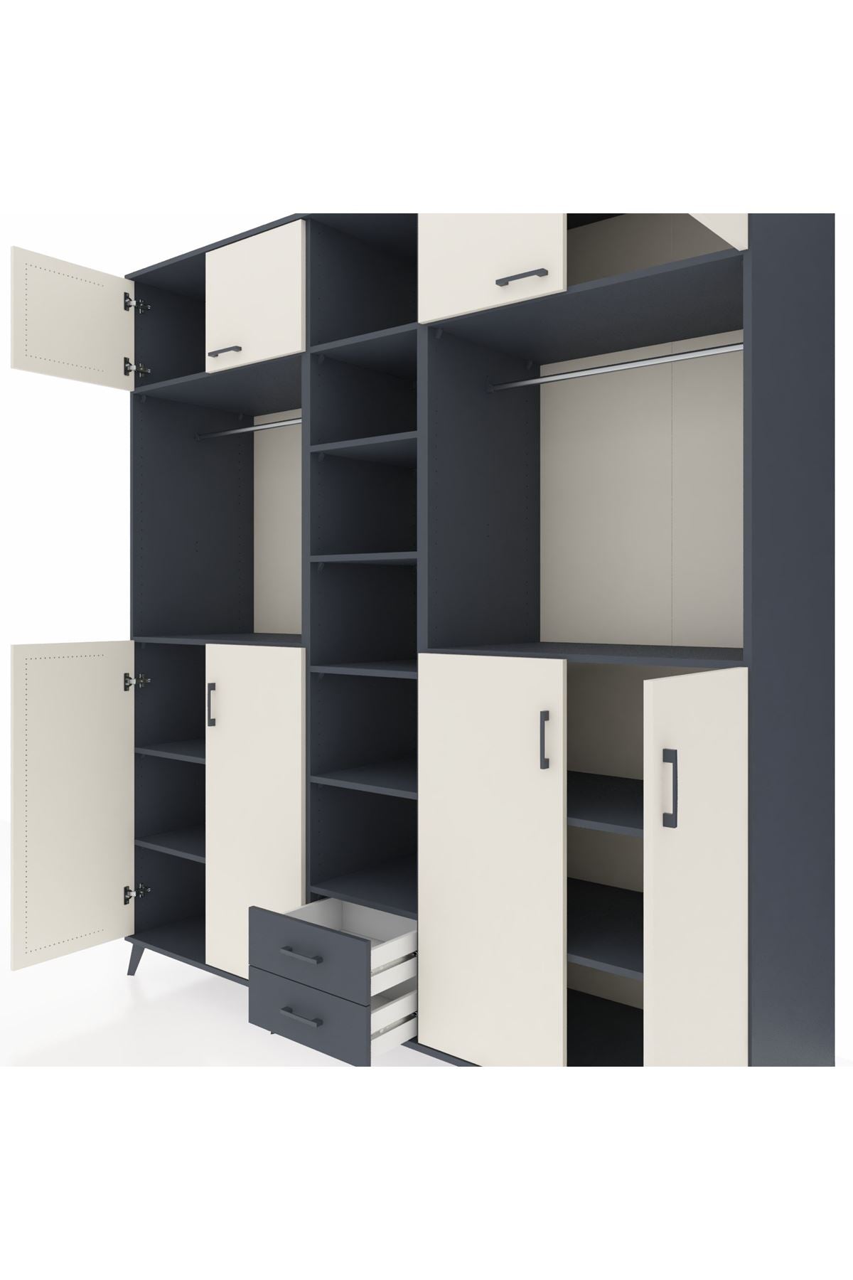 Kronos Dolap 14 Raflı 2 Çekmeceli 2 Askılı 220x59x243 Antrasit-Aytaşı/Antrasit