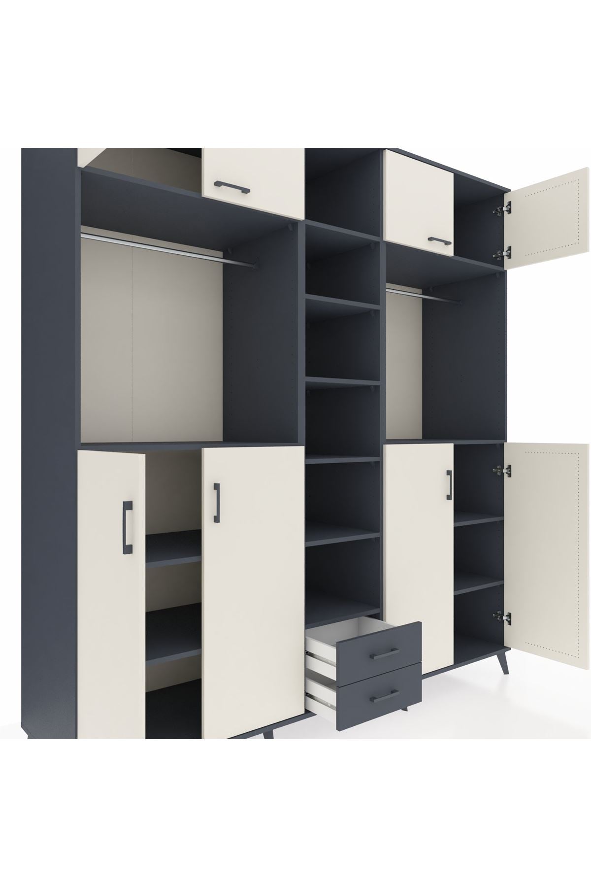 Kronos Dolap 14 Raflı 2 Çekmeceli 2 Askılı 220x59x243 Antrasit-Aytaşı/Antrasit