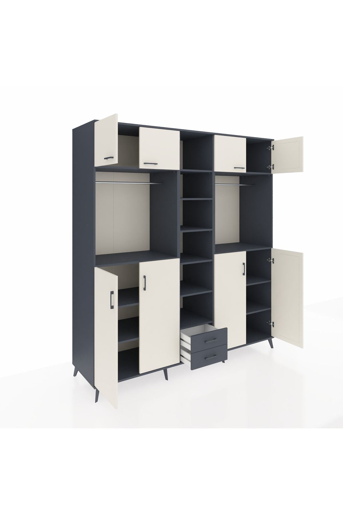 Kronos Dolap 14 Raflı 2 Çekmeceli 2 Askılı 220x59x243 Antrasit-Aytaşı/Antrasit