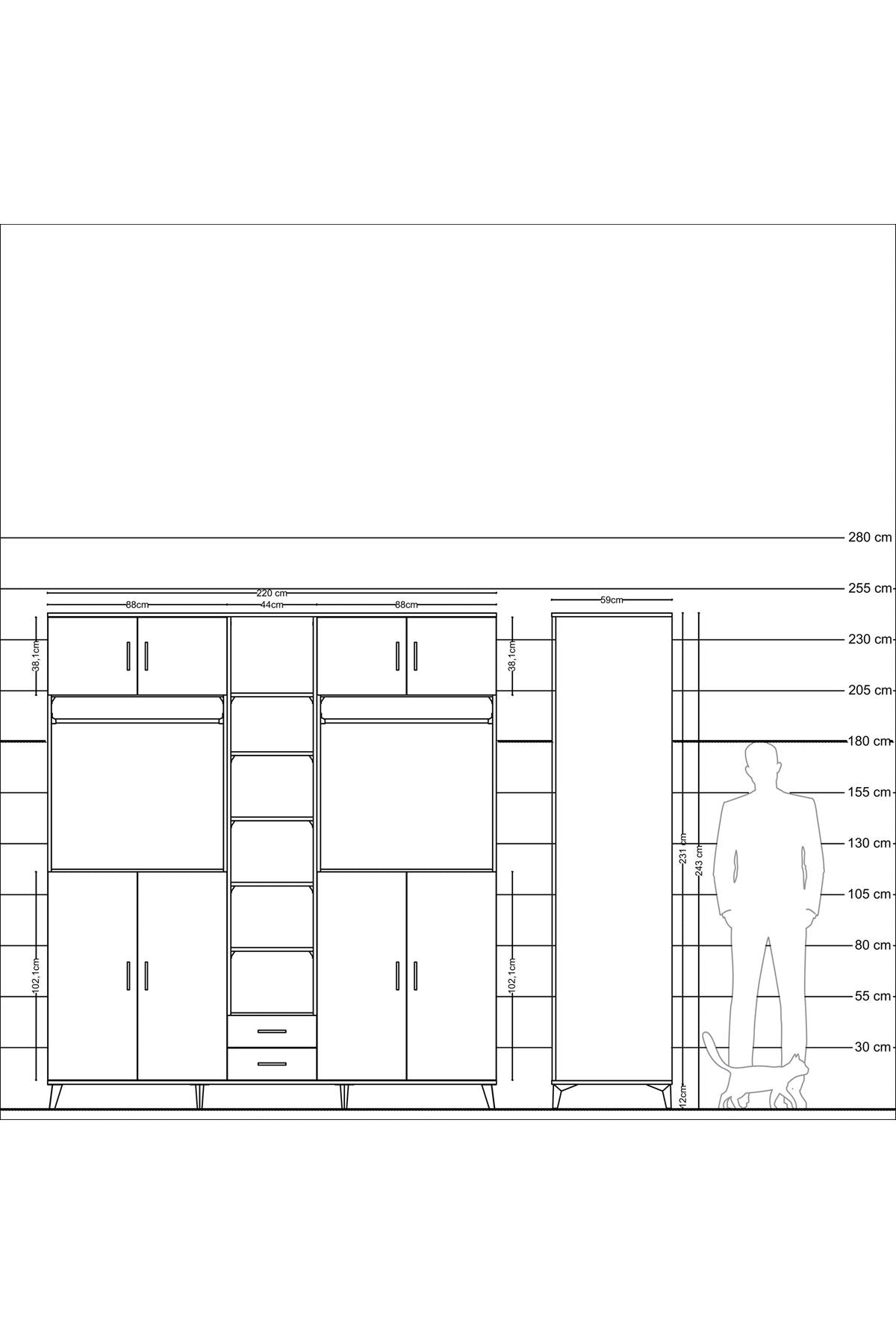 Kronos Dolap 14 Raflı 2 Çekmeceli 2 Askılı 220x59x243 - S784M013V16C