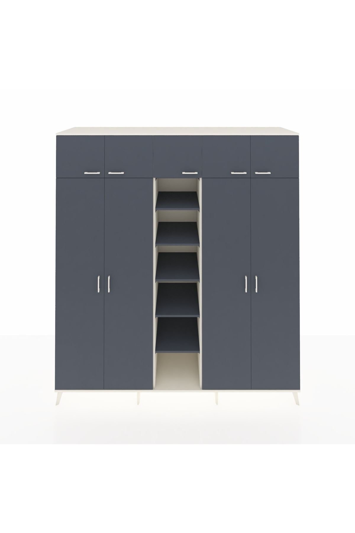 Kronos Dolap 18 Raflı 9 Kapaklı 220x59x243 Aytaşı-Antrasit/Antrasit