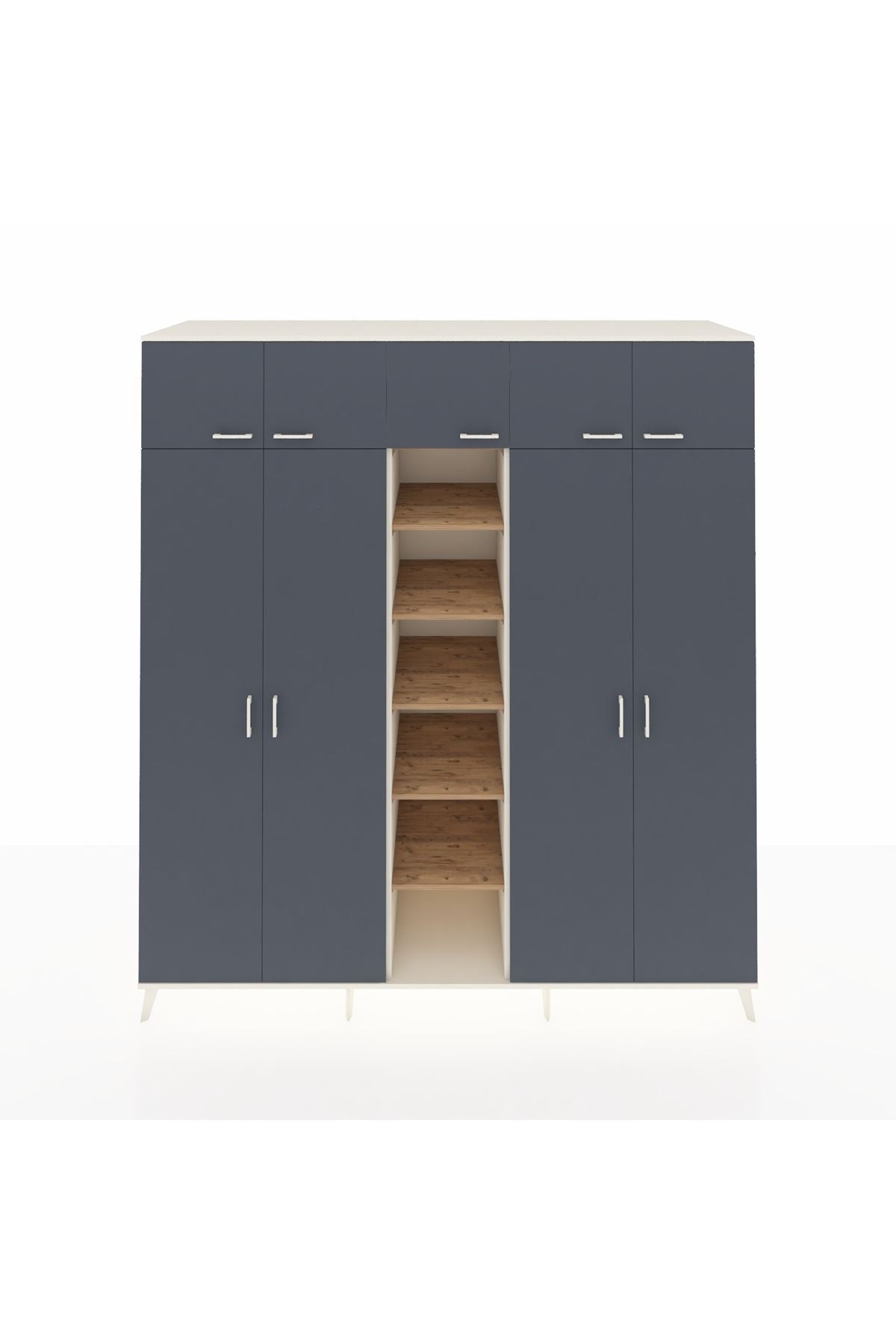 Kronos Dolap 18 Raflı 9 Kapaklı 220x59x243 Aytaşı-Antrasit/Çam