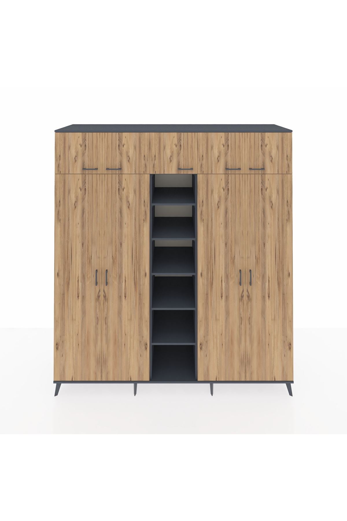 Kronos Dolap 18 Raflı 9 Kapaklı 220x59x243 Antrasit-Çam/Antrasit