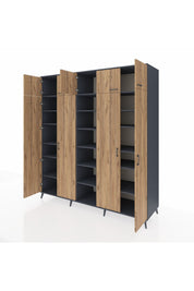 Kronos Dolap 18 Raflı 9 Kapaklı 220x59x243 Antrasit-Çam/Antrasit