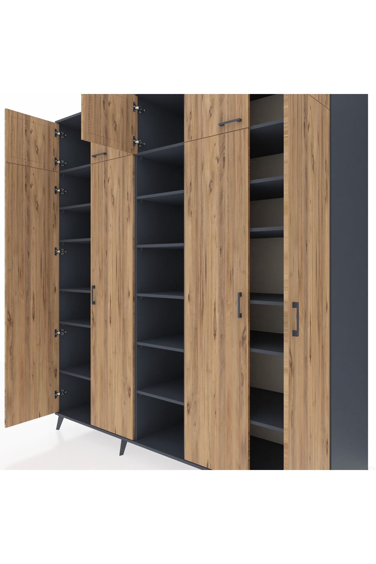 Kronos Dolap 18 Raflı 9 Kapaklı 220x59x243 Antrasit-Çam/Antrasit