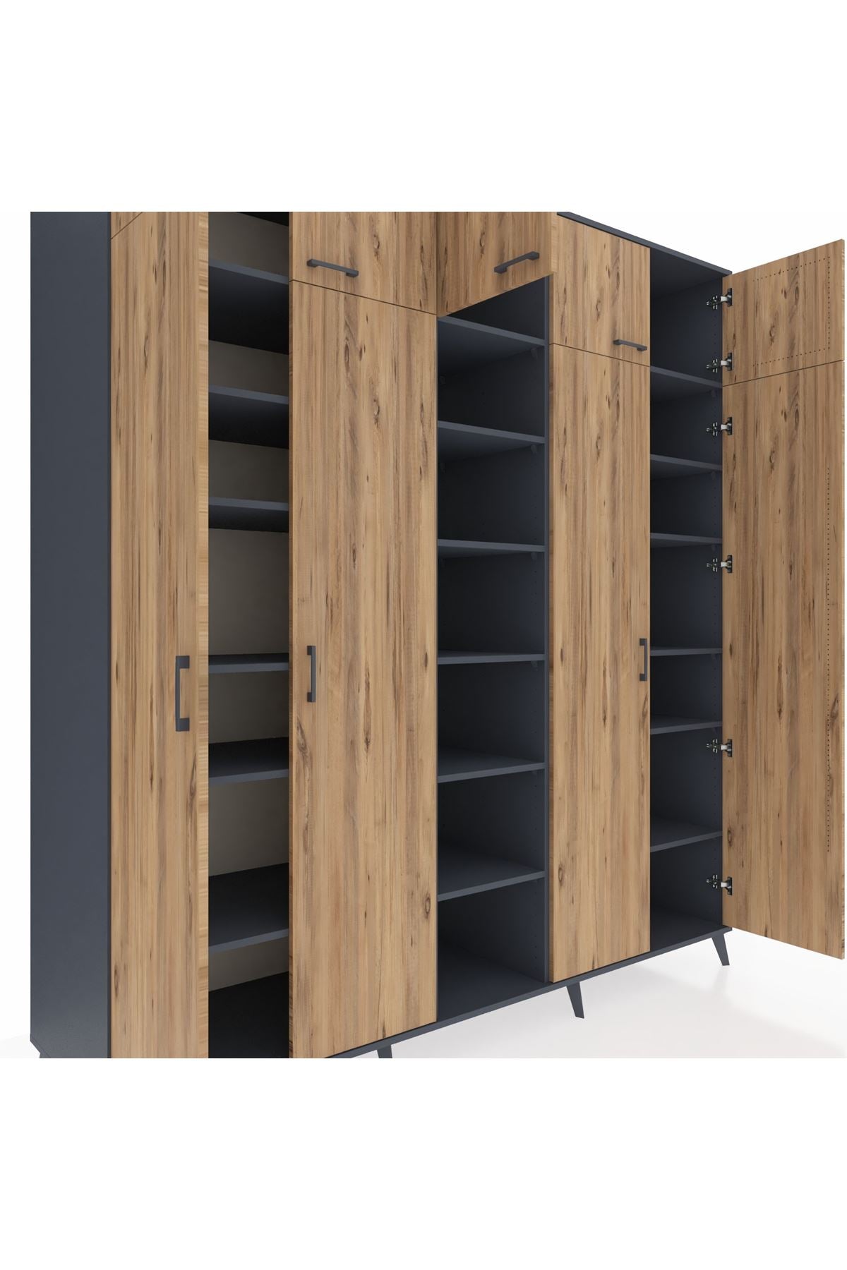 Kronos Dolap 18 Raflı 9 Kapaklı 220x59x243 Antrasit-Çam/Antrasit