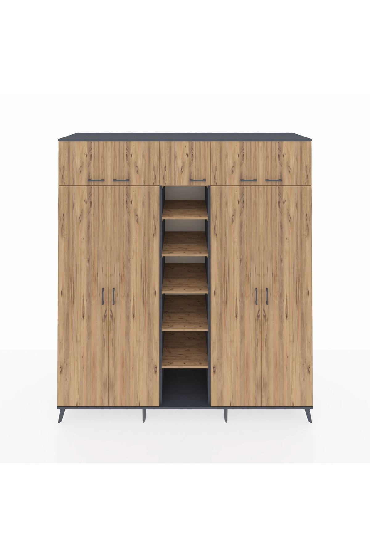 Kronos Dolap 18 Raflı 9 Kapaklı 220x59x243 Antrasit-Çam/Çam