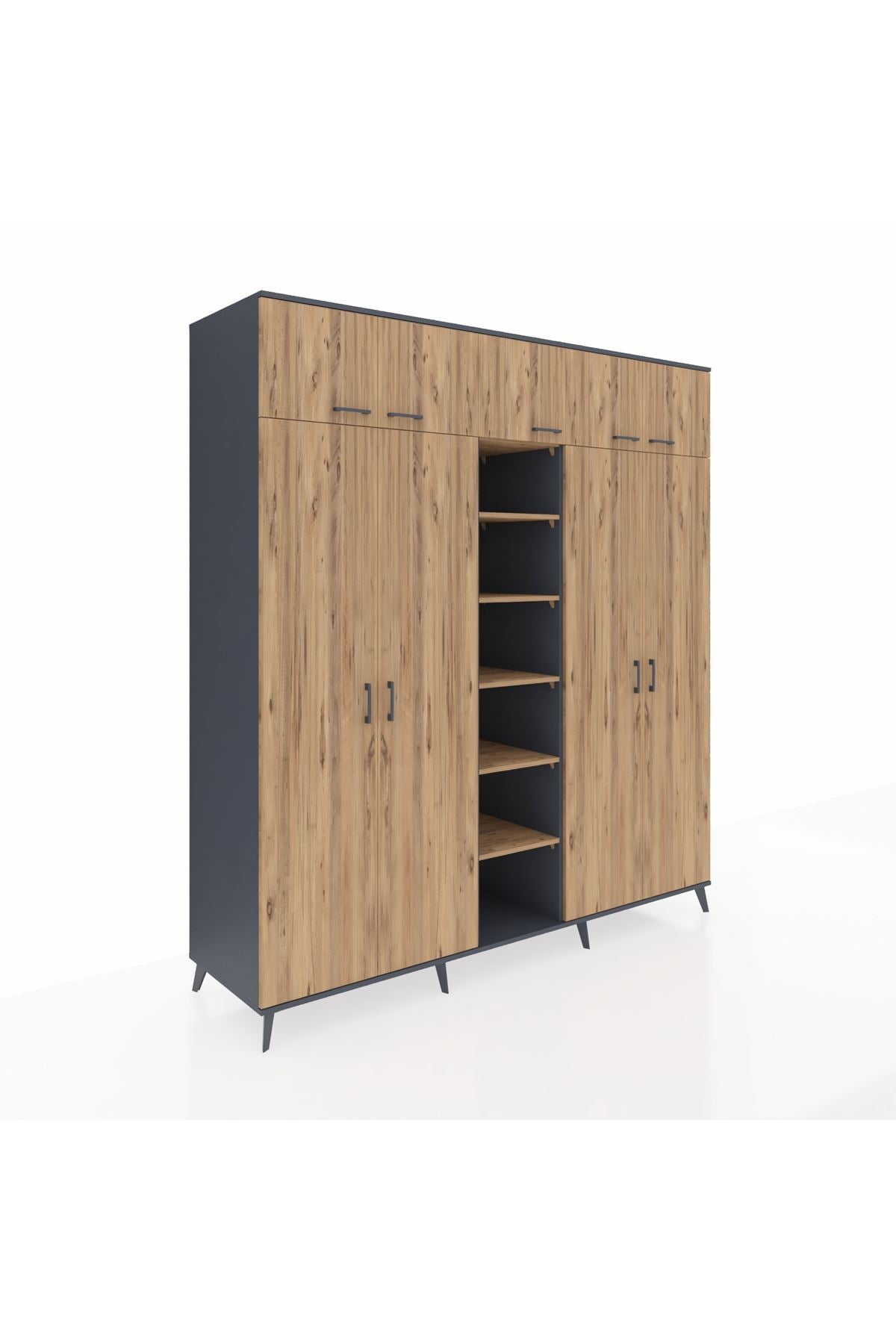 Kronos Dolap 18 Raflı 9 Kapaklı 220x59x243 Antrasit-Çam/Çam