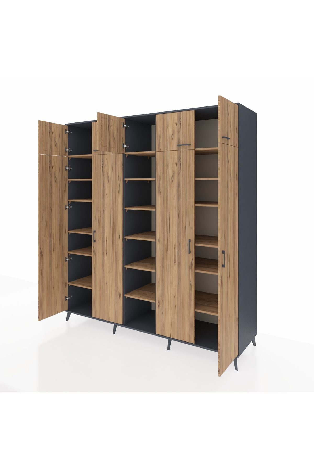 Kronos Dolap 18 Raflı 9 Kapaklı 220x59x243 Antrasit-Çam/Çam