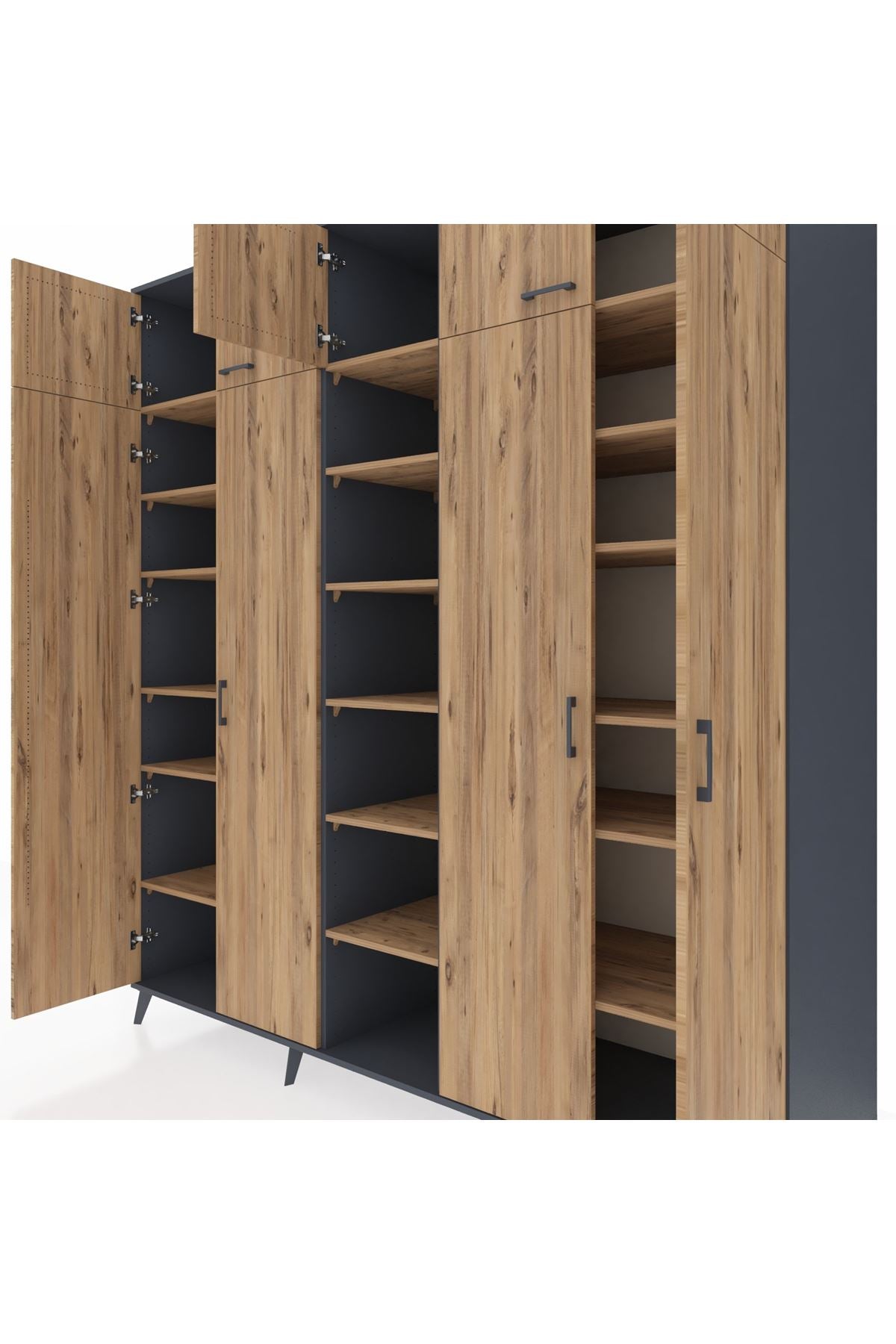 Kronos Dolap 18 Raflı 9 Kapaklı 220x59x243 Antrasit-Çam/Çam