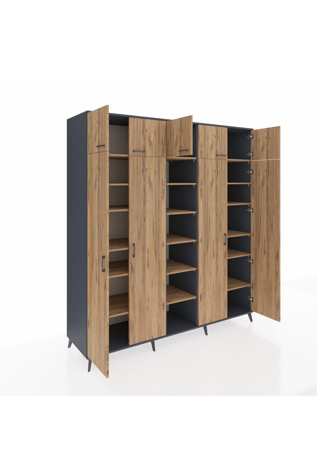 Kronos Dolap 18 Raflı 9 Kapaklı 220x59x243 Antrasit-Çam/Çam