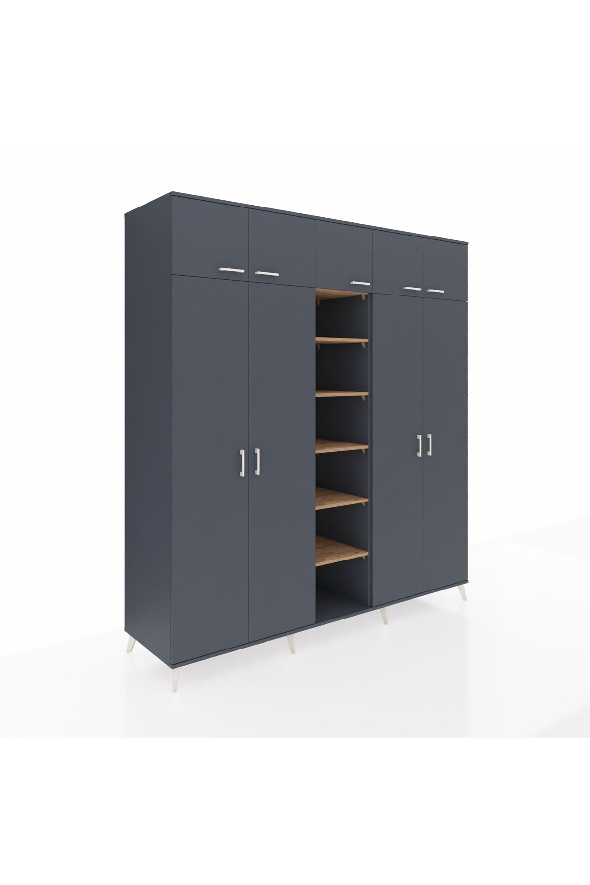 Kronos Dolap 18 Raflı 9 Kapaklı 220x59x243 Antrasit-Antrasit/Çam