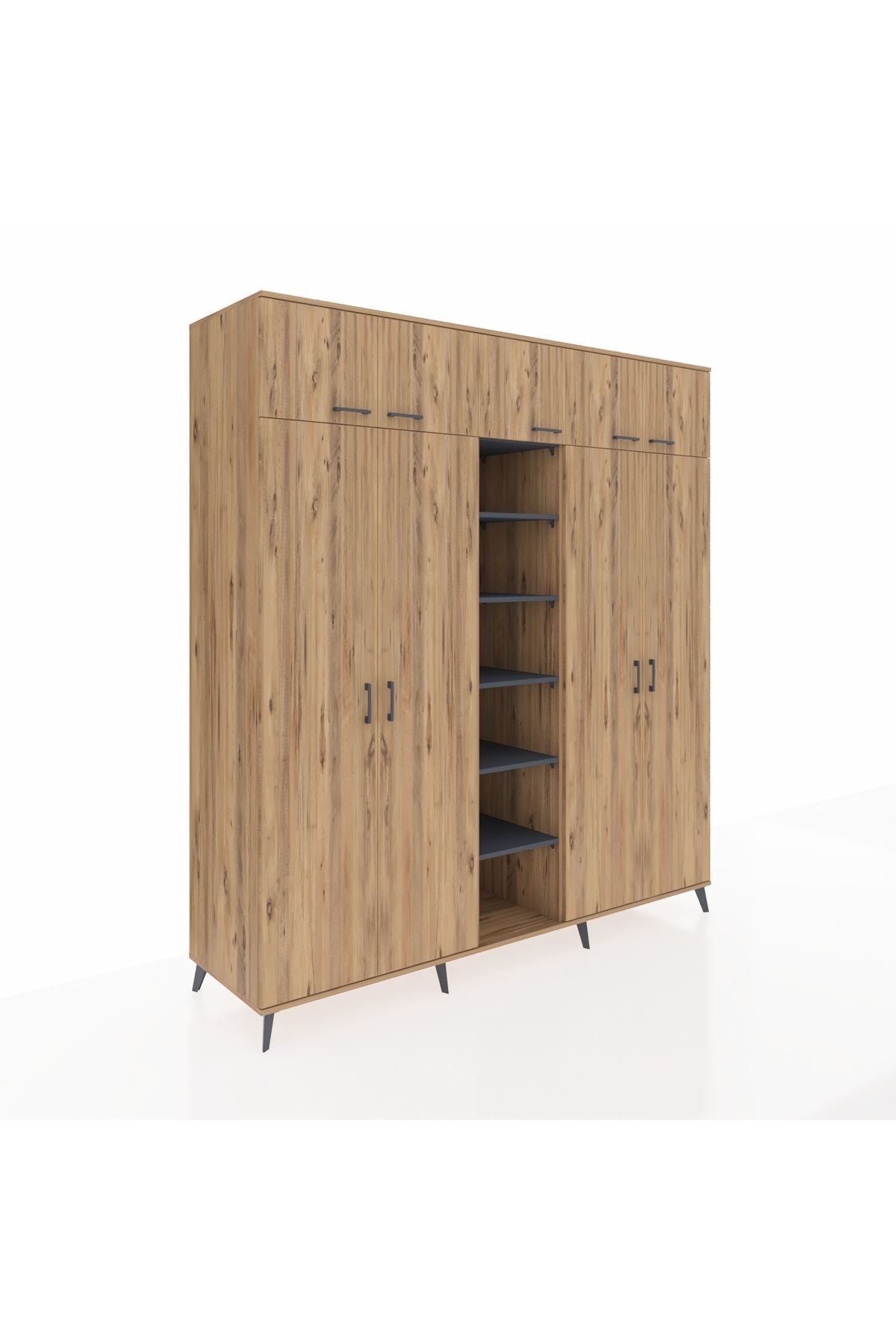 Kronos Dolap 18 Raflı 9 Kapaklı 220x59x243 Çam-Çam/Antrasit