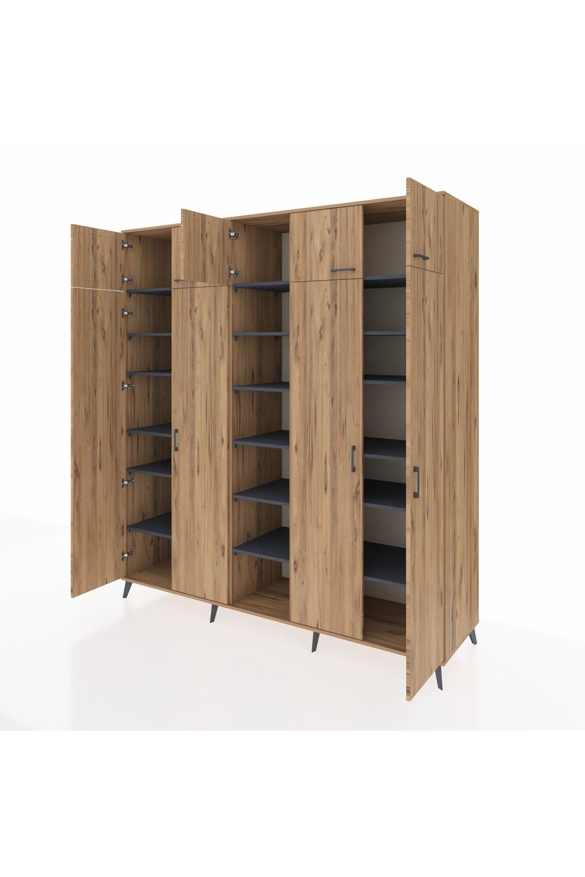 Kronos Dolap 18 Raflı 9 Kapaklı 220x59x243 Çam-Çam/Antrasit