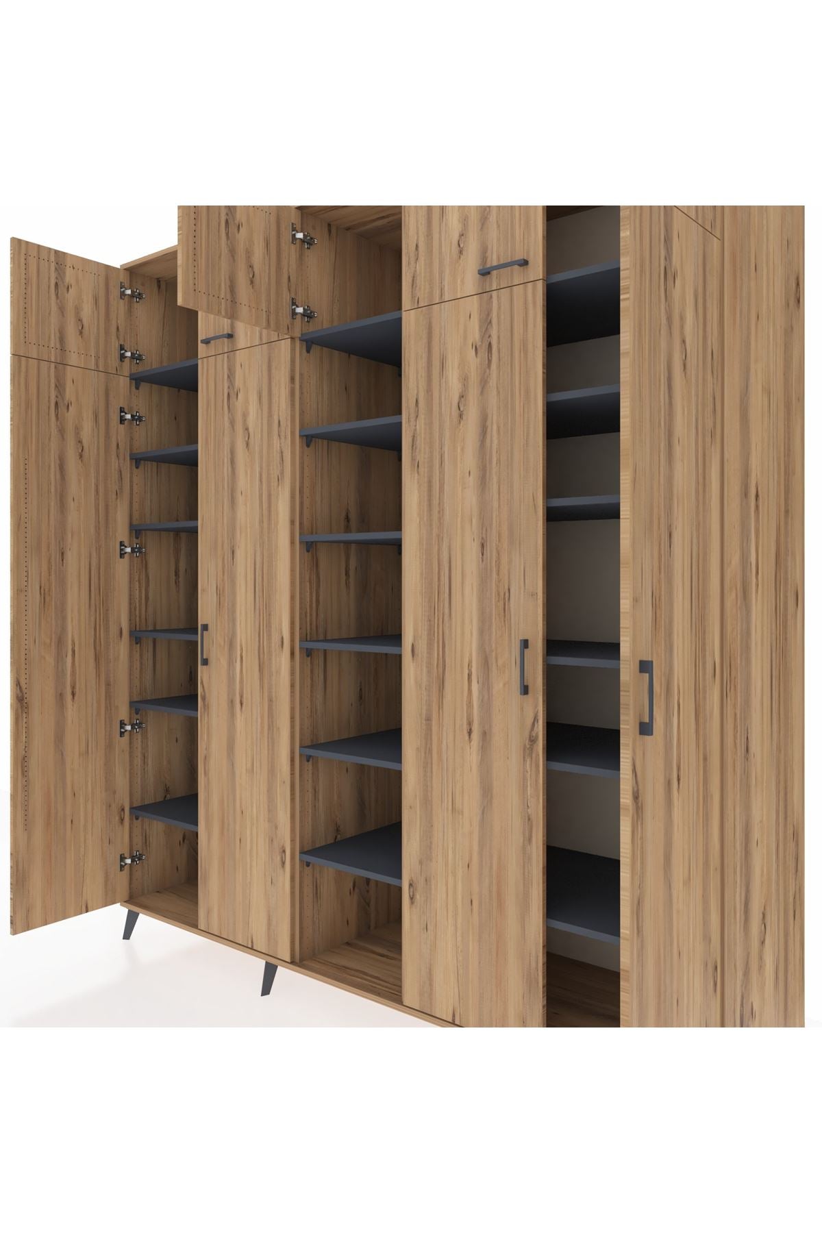 Kronos Dolap 18 Raflı 9 Kapaklı 220x59x243 Çam-Çam/Antrasit